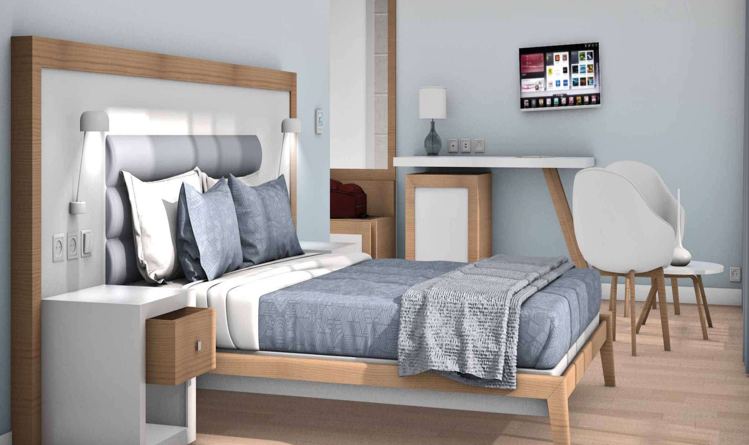 Chambre d’hôtel collection Cosy — mobilier hôtelier sur mesure, style chaleureux & lumineux