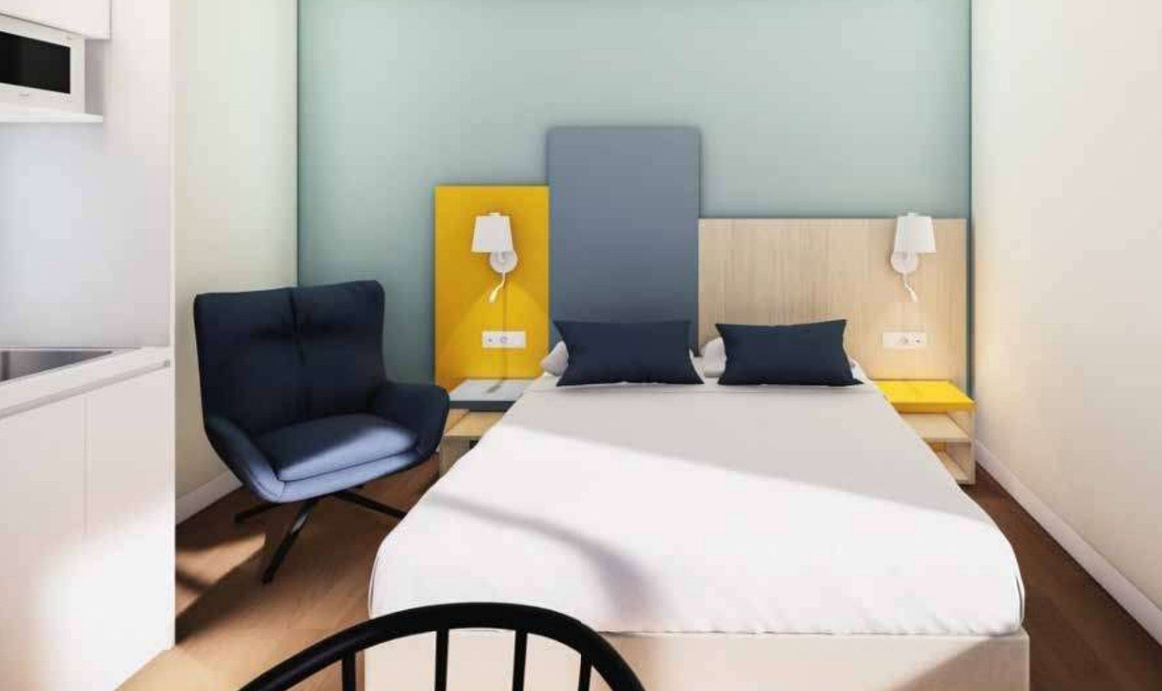 Chambre d’hôtel collection Simplicity — mobilier hôtelier sur mesure, style couleurs franches